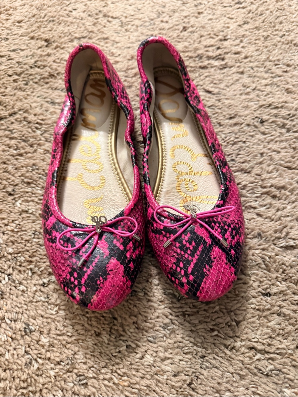 Sam Edelman Hot Pink and Black Snake-Print Ballet Flats
